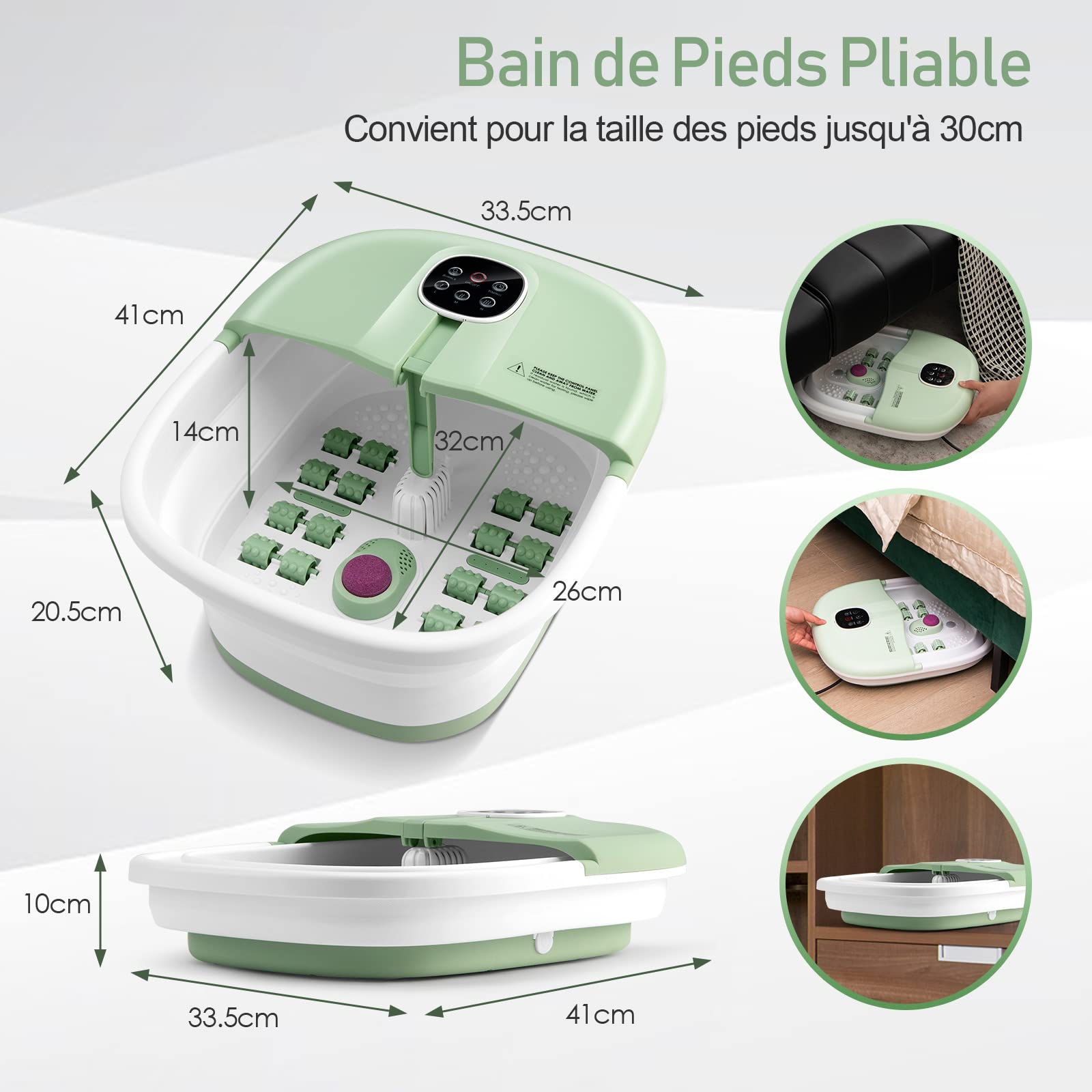 GOPLUS Bain de Pied Massant Chauffant Spa avec 16 Rouleaux Massage, Bain de Pieds Électrique Pliable avec Bulle, Pierre Ponce Shiatsu, Température Réglable 41-45℃, Télécommande, Minuterie (Vert Clair)