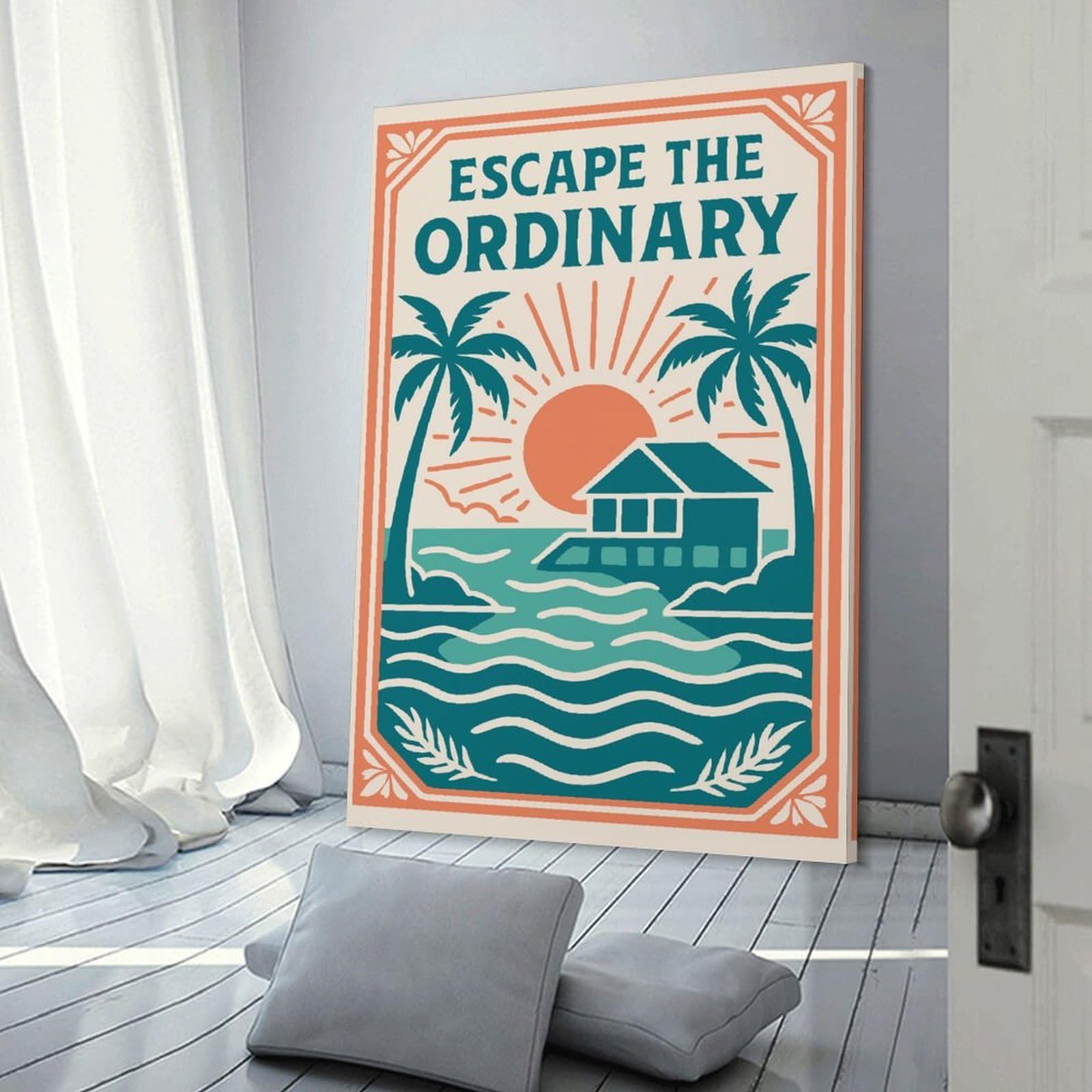 Junmoney Canvas Art Print Escape The Ordinary Tropical, 20x30inch(50x75cm), for Gallery Wall Decor And Room Displays, Wall Decor Suited to Curated Displays
