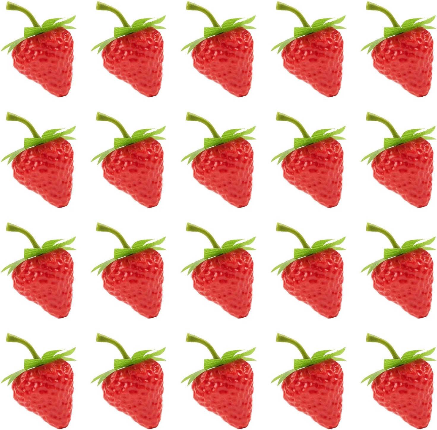 RAYNAG 50Pcs Fake Strawberry Artificial Lifelike Small Strawberries Simulation Fruits Festival Decoration, Decorating Craft Projects, Red