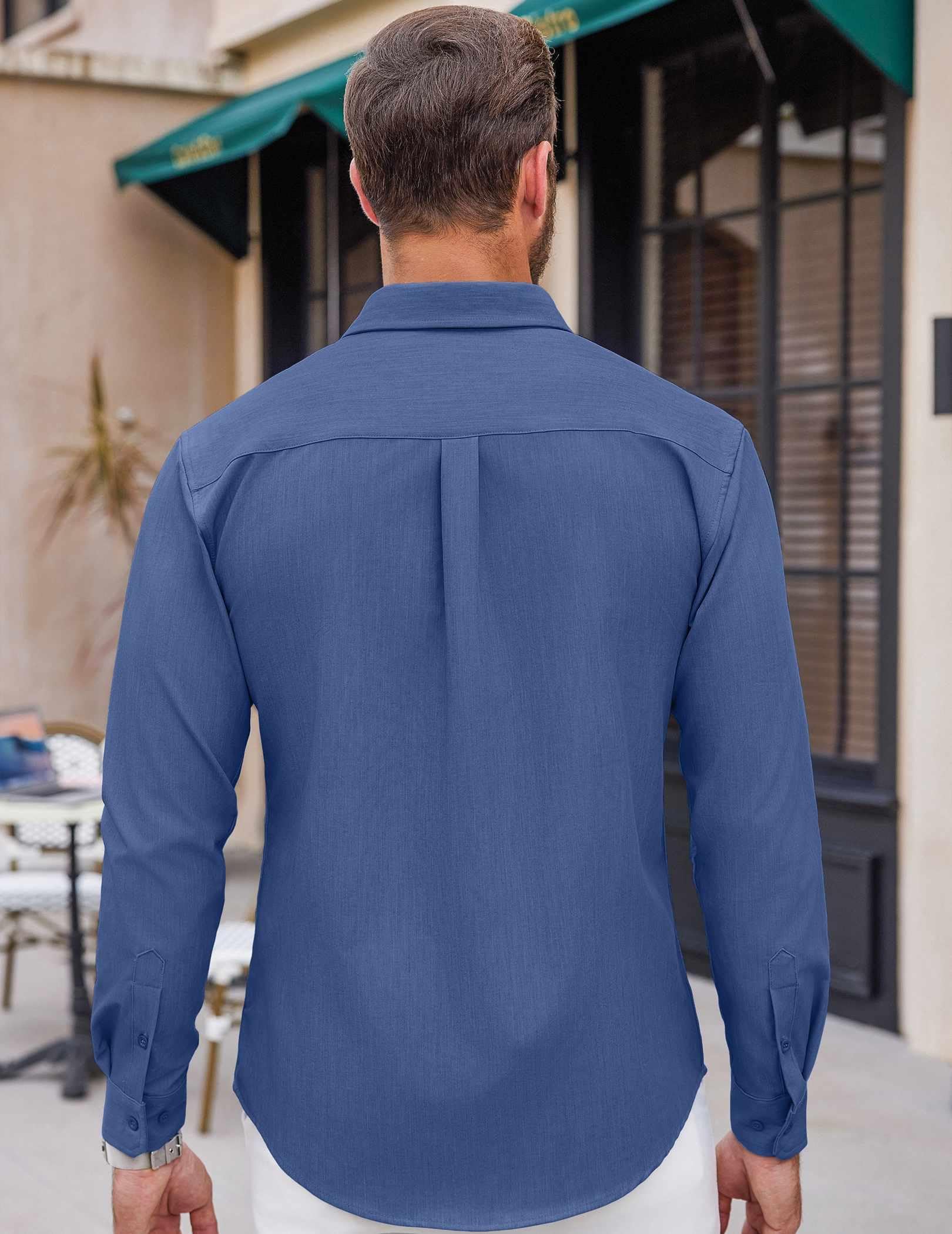 COOFANDY Camicia casual da uomo con bottoni, a maniche lunghe, in denim elasticizzato