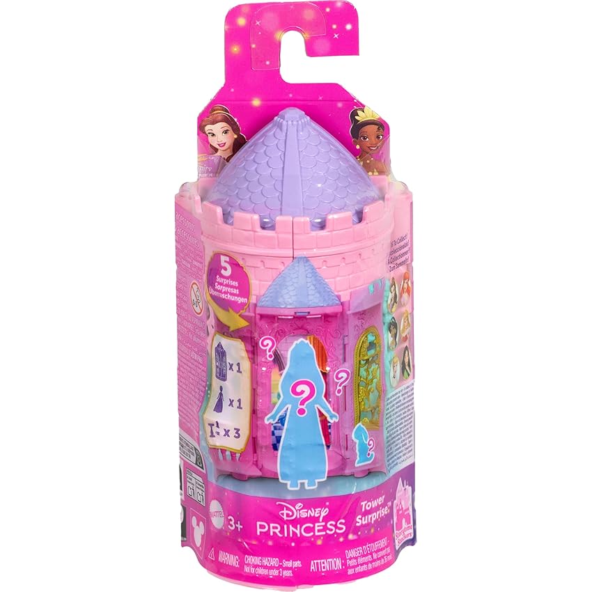 Mattel Disney Princess Tower Surprise Piccole bambole e accessori, impilabile Playset con 4 sorprese e amici di Disney Movies (gli stili possono variare)