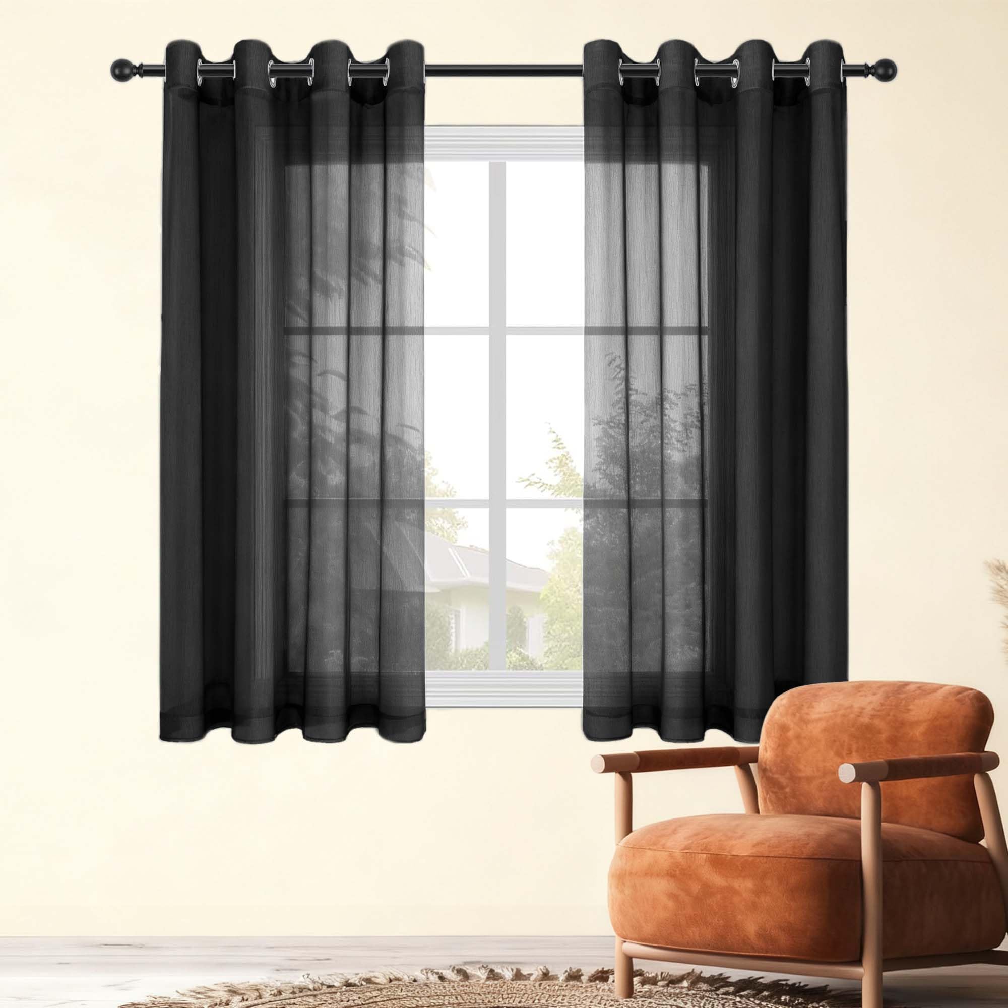 Voilage noir 260 x 200 cm à oeillets rideau tamisant élégant pour grand salon