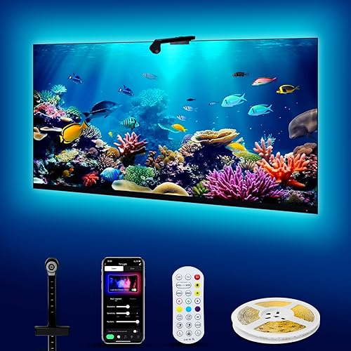 Retroiluminación LED Smart TV con cámara, tira de luces LED RGB Bluetooth de 16.4 pies para TV de 75 a 85 pulgadas, luces LED de TV que se