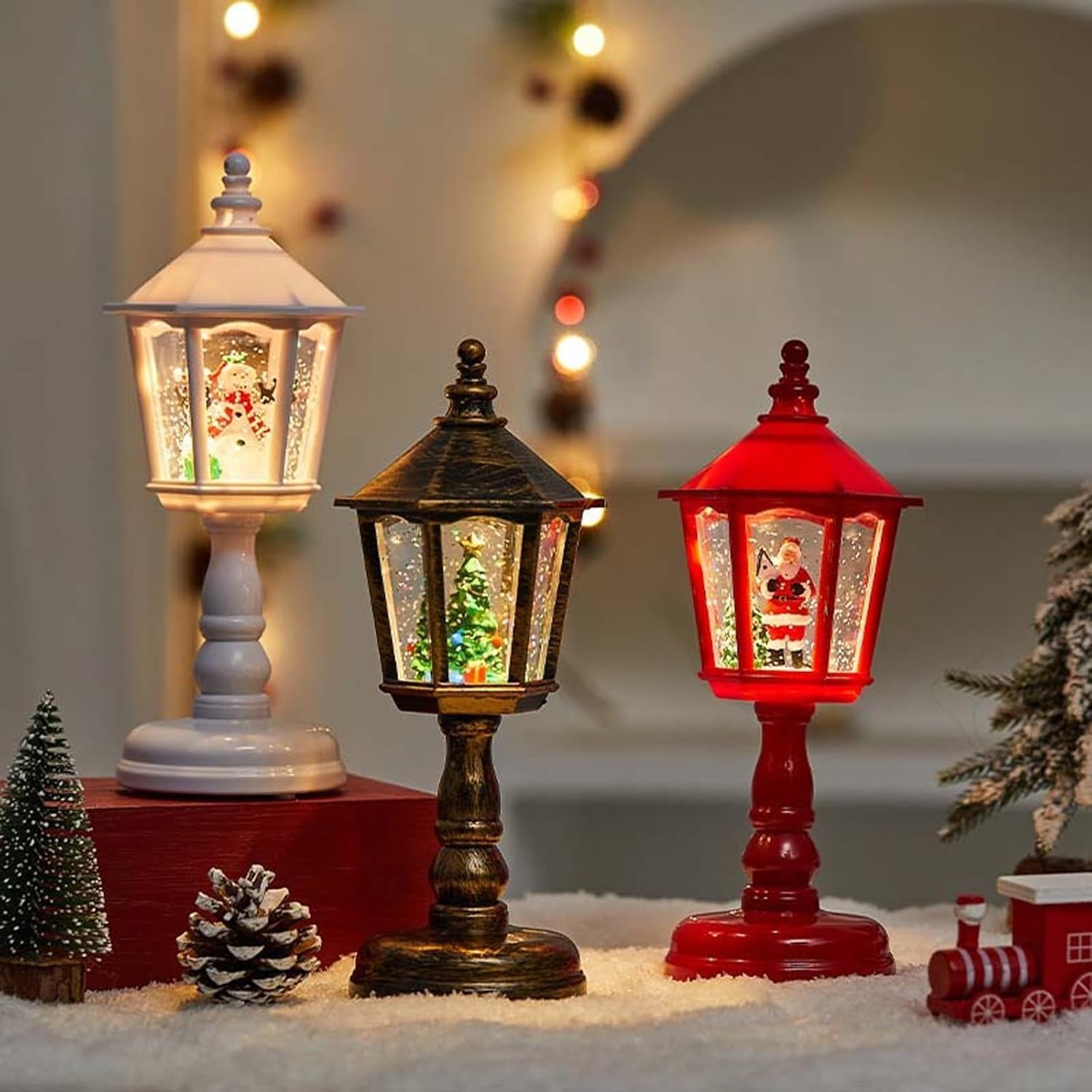 Lampada da tavolo a tema natalizio con musica, luce decorativa luminosa per feste in casa