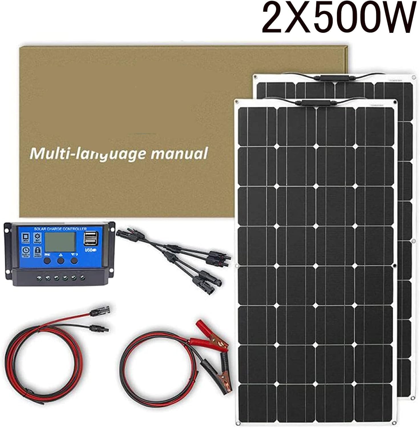1000W 18V Panel słoneczny, 2szt Monokrystaliczny panel słoneczny 500w Elastyczny monokrystaliczny moduł słoneczny Wodoodporna przenośna ładowarka słoneczna do łodzi kempingowych RV