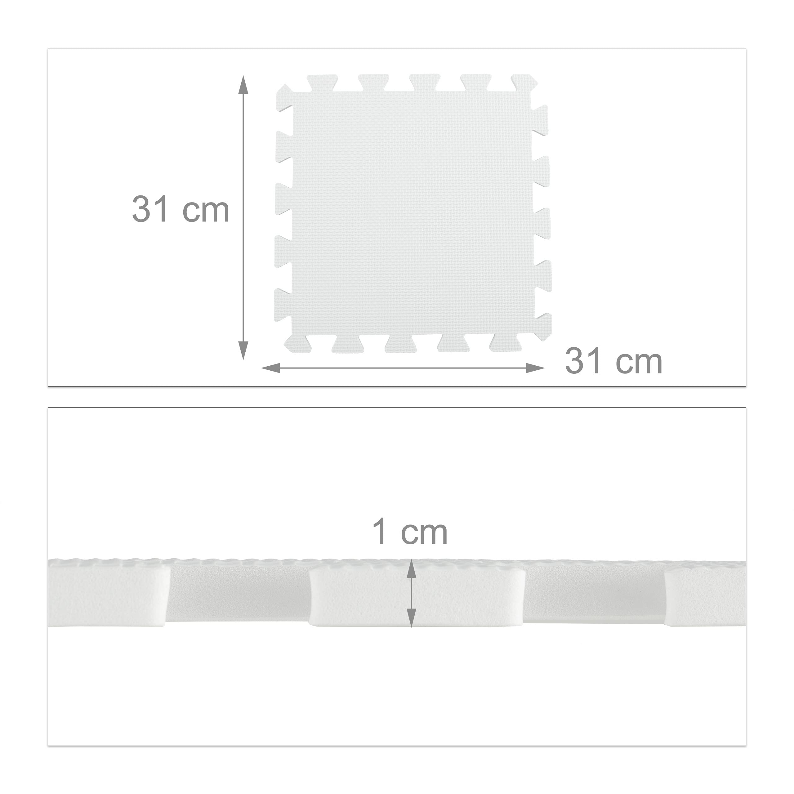 Relaxdays 96x Tappeto da Palestra, 30x30 cm, Piastrelle, 8,64 m², Tappetino a Puzzle, per Pesi da Fitness, in Gomma, Bianco