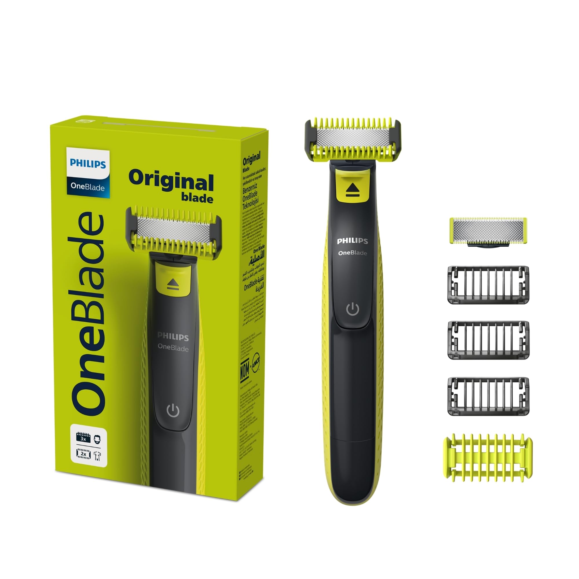 Philips OneBlade Barbeador e Aparador para Rosto & Corpo: Raspa, Apara e Contorna | Tecnologia de Proteção Dupla | Para todos os tipos de pele e barba | À prova d'água | Máquina de Barbear | QP2824