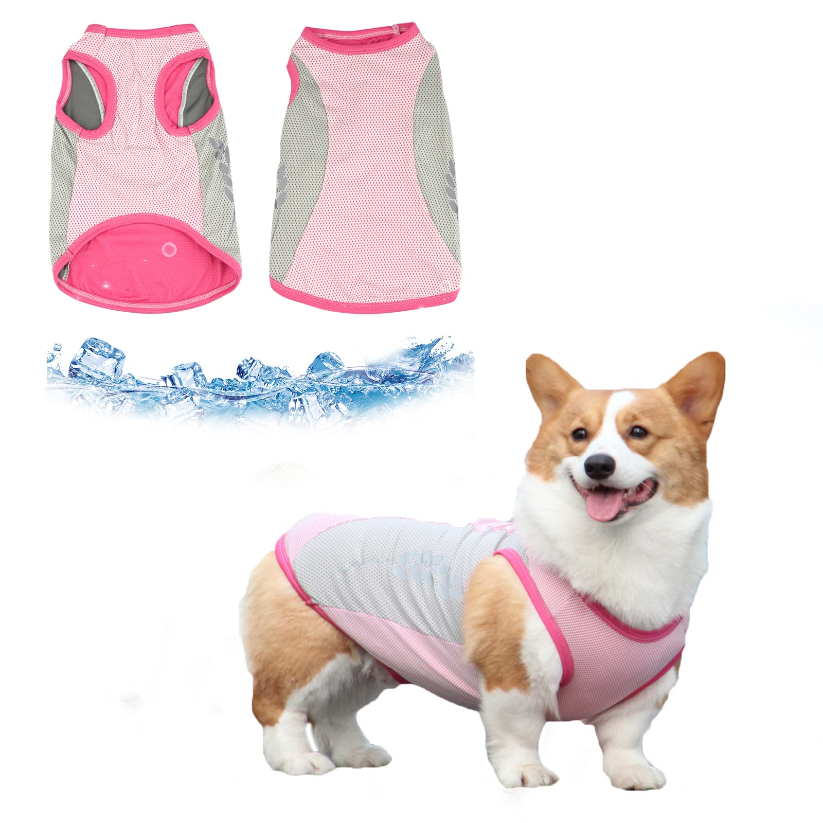 Chaleco Refrescante para Perro,Chaleco de Malla Transpirable para Perro,Ropa Transpirable de Verano para Cachorros con Tira Reflectante,Ligero Perro Camisetas,Perros pequeños y medianos (2XL, Pink)