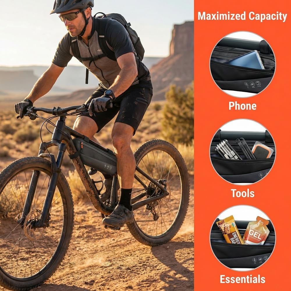 Borsa Triangolare da Telaio per Bicicletta Impermeabile, Borsa per Bicicletta Anteriore, Borsa Telaio Bici con Cinghie Regolabili per Mountain Bike, Bici Gravel, Bici da Strada ed e-Bike (1.8L)