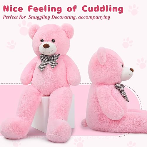 Miniatura 2 de MaoGoLan Oso de peluche color rosado gigante de 55 pulgadas, animales rellenos grandes y de tamaño real para novia