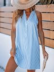 CUPSHE Womens Summer Dresses V Neck Sleeveless Striped Button Up Mini Casual Coverup Dress