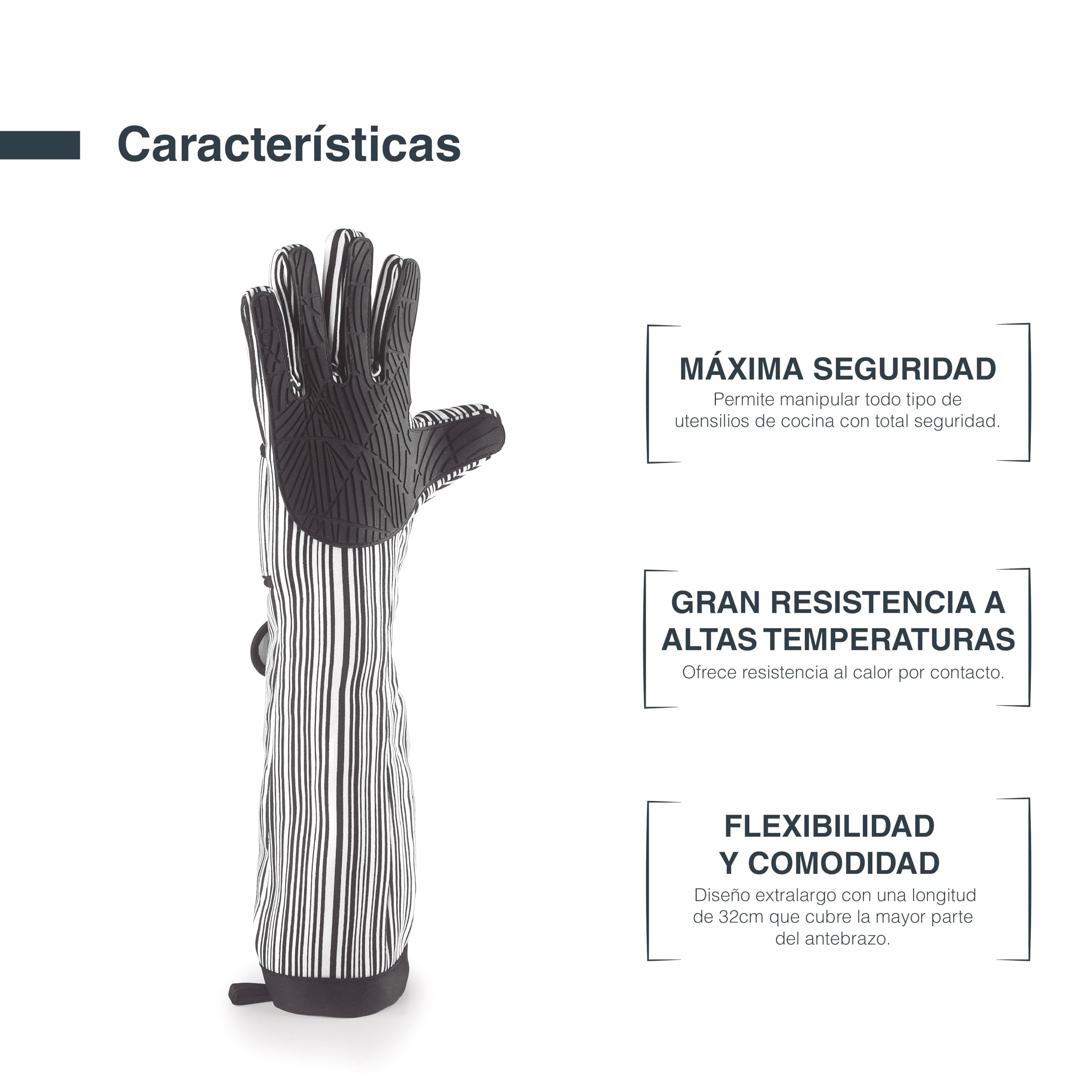 Lacor - 60068 - Guantes Horno XL, Guantes Horno Cocina, Máxima Seguridad, Gran Resistencia al Calor, Algodón con Doble Acolchado, Silicona y Poliéster, Apto para Lavadora y Secadora, 48 cm, Negro
