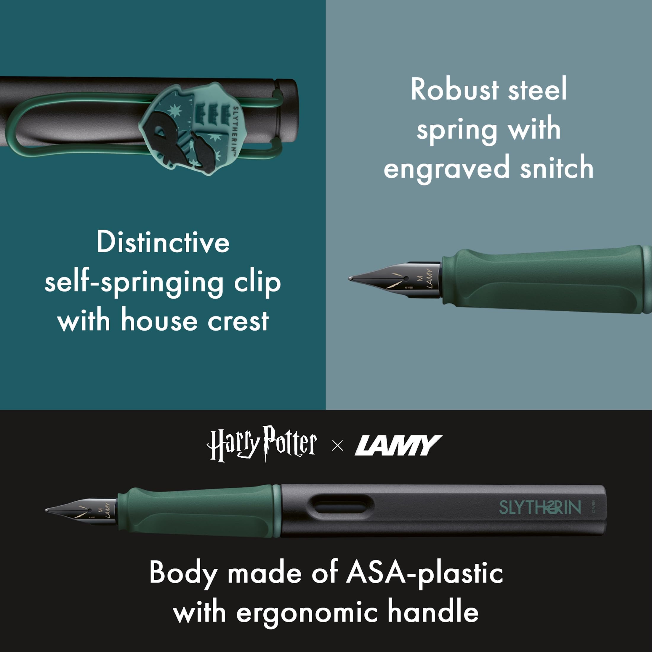 Lamy safari Harry Potter Slytherin™ pióro wieczne z herbem domu, edycja specjalna – stalówka o szerokości kreski EF, z ergonomicznym uchwytem, w zestawie wkład atramentowy T10, kolor niebieski, dla