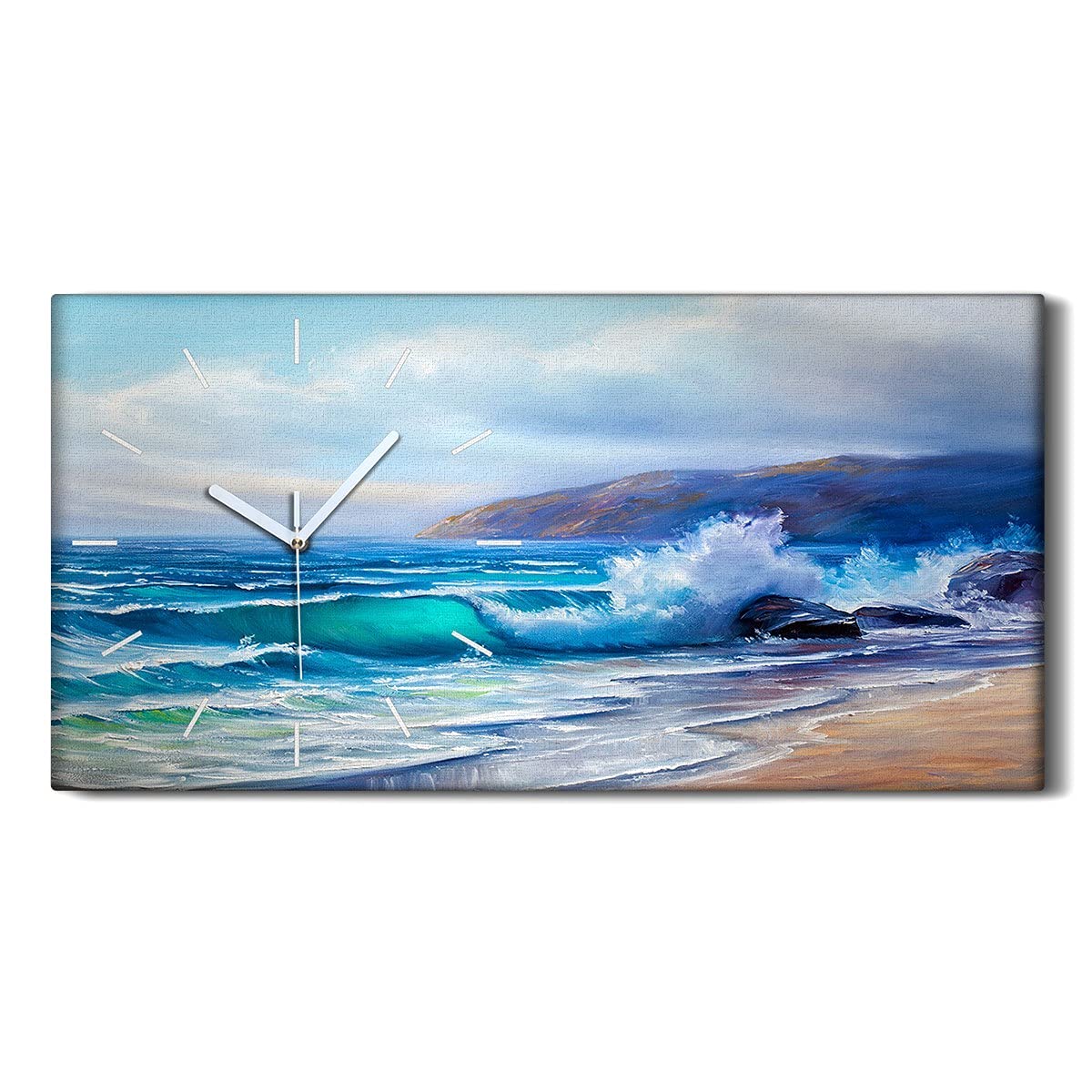 Horloge sur Toile 60x30cm Coloray Water Waves Sand Pendule Silencieuse