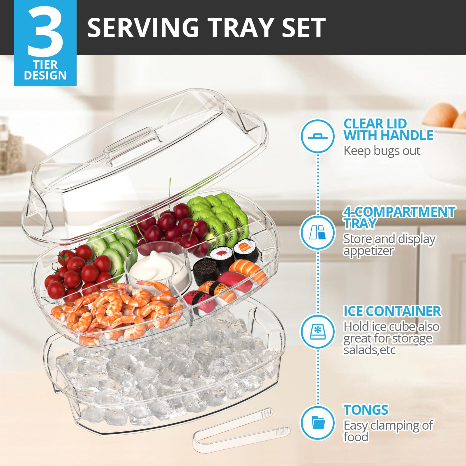 Chilled Veggie Tray With Lid, Shrimp Cocktail Serving Dishes For