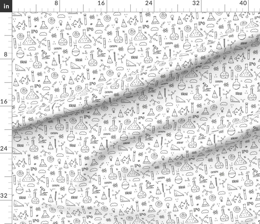 Spoonflower Fabric - Cool Back School Science Math Class Student Illustration Black White Printed on Petal Signature Cotton Fabric Fat Quarter - Sewing Quilting Apparel Crafts Decor