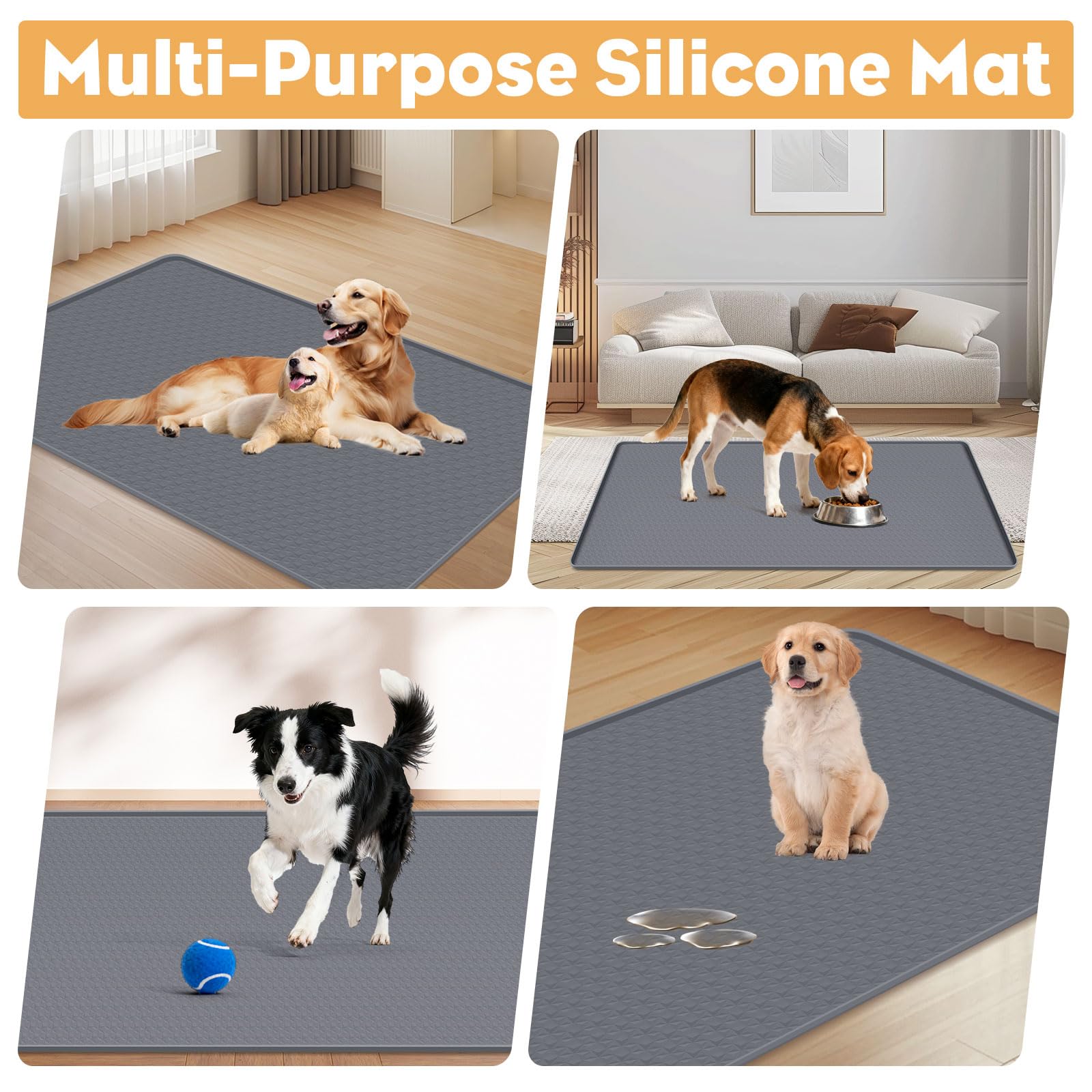 Kalolary 51 x 26 Zoll Pee Pad Halter, Silikon Hunde Welpen Pad Halter Hundetoilettenhalter wiederverwendbares Welpen PIPI Pad für Hundetraining Auslaufsichere Hundetoilette mit Erhöhtem Rand (Grau)