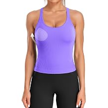 ATTRACO Women Ribbed Workout Crop Tops with Built in Bra Yoga Racerback Tank Top Tight Fit