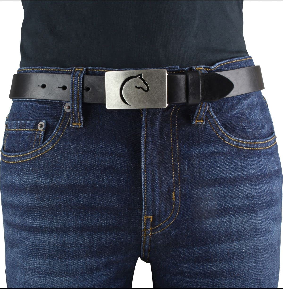 BELTINGER Kinder-Gürtel für Reiter mit Pferdekopf-Gürtelschnalle aus Vollrindleder 3 cm | Reiter-Gürtel 30mm für Reithose | mit Pferde-Motiv
