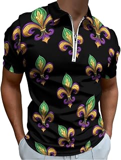 Mardi Cute Gras-Fleur-De-Lis Mens Polo Shirts Short Sleeve Zippered Collar Golf Tops Casual Summer Tee