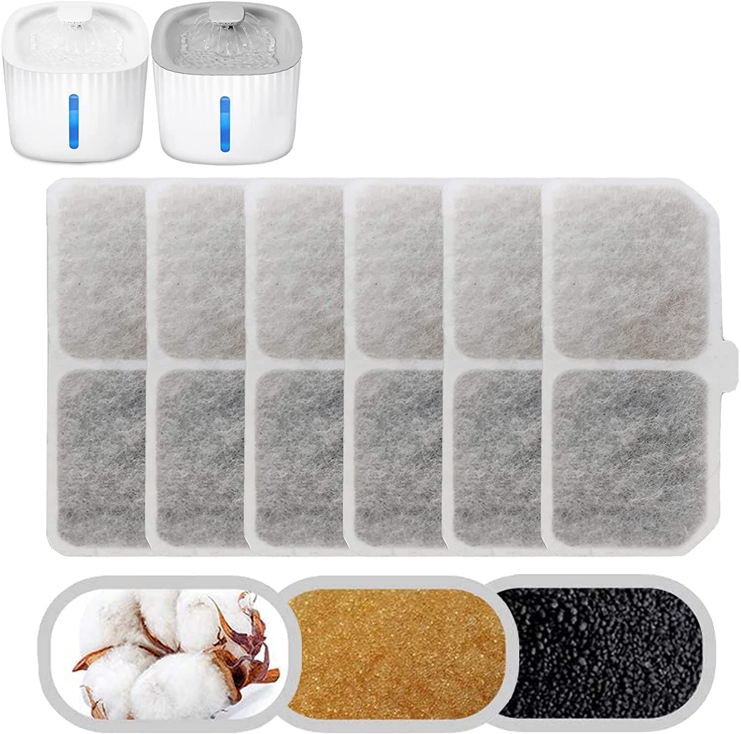 Filtros Fuente Gatos, Arespark 6 Piezas Filters para Fuente para Gatos 3L, Filtros de Repuesto de Fuentes de Agua Gato Perro, Filtros de Repuesto con Resina y Carbón Activo