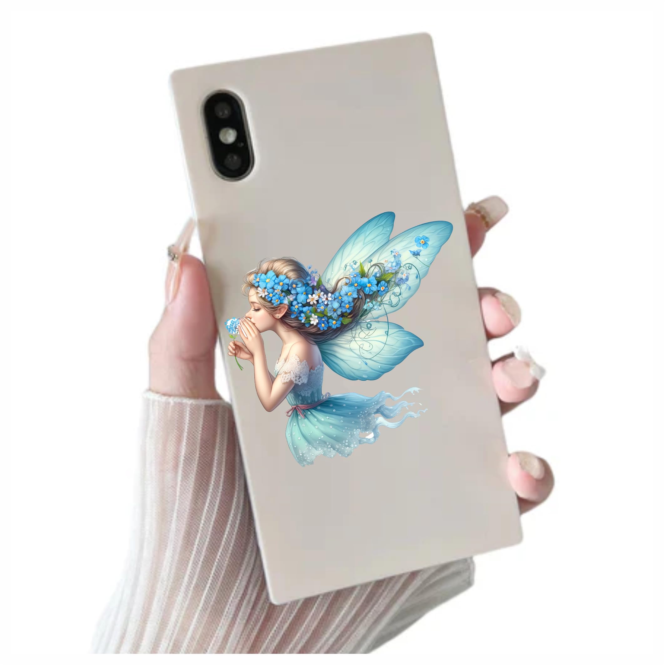 x4 Light Blue Flower Fairy Vinyl Stickers Non Transparent Elegant Fairies Art Decals 1@ 20cm for Toilet/Laptop and 3@ 7cm for Phone case Cups etc Cover Marks (Flower Lblue) - Image 3