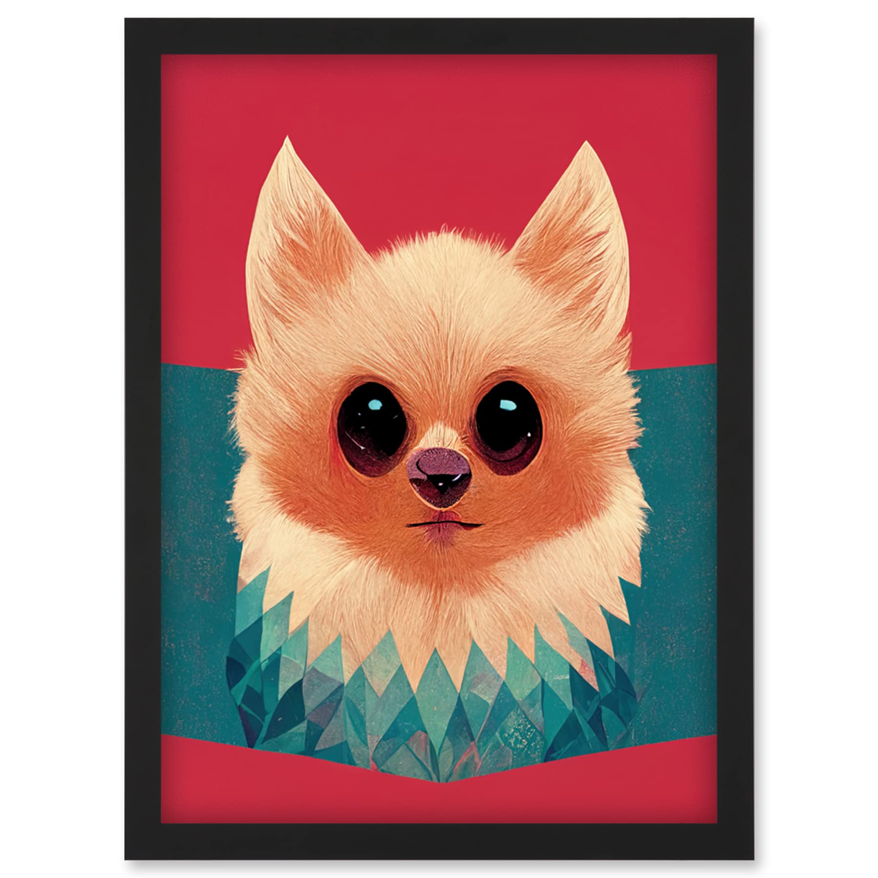 Doppelganger33 LTD Cute Geometric Pomeranian Dog Illustration Artwork Framed Wall Art Print A4