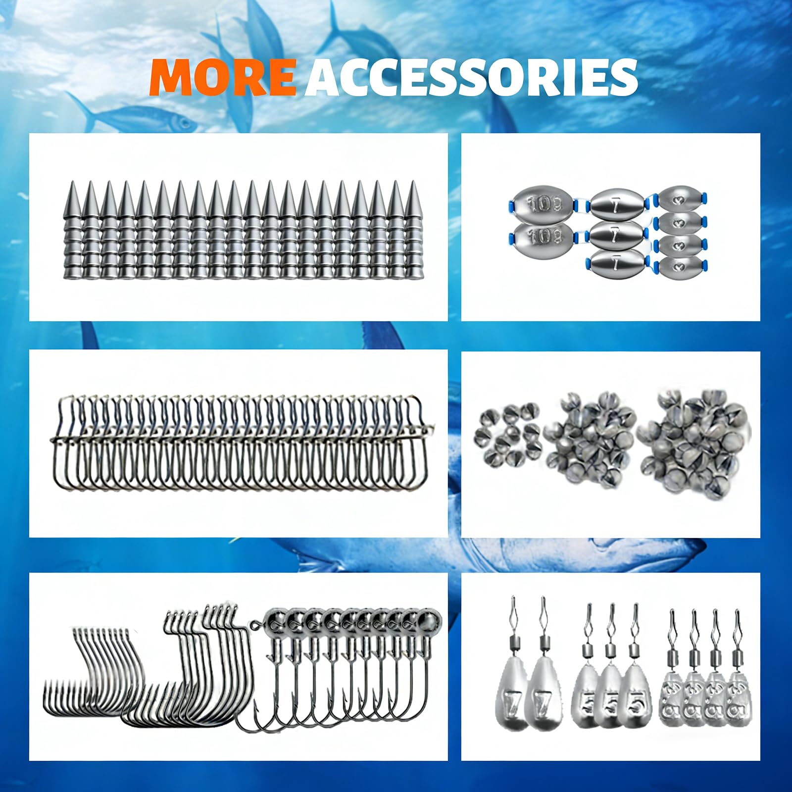 Juego de accesorios de pesca, juego de 367 señuelos de pesca y juego de herramientas con clips de labios, extractor de gancho, caja de cebo con accesorios, equipo de pesca, cebo para lucio