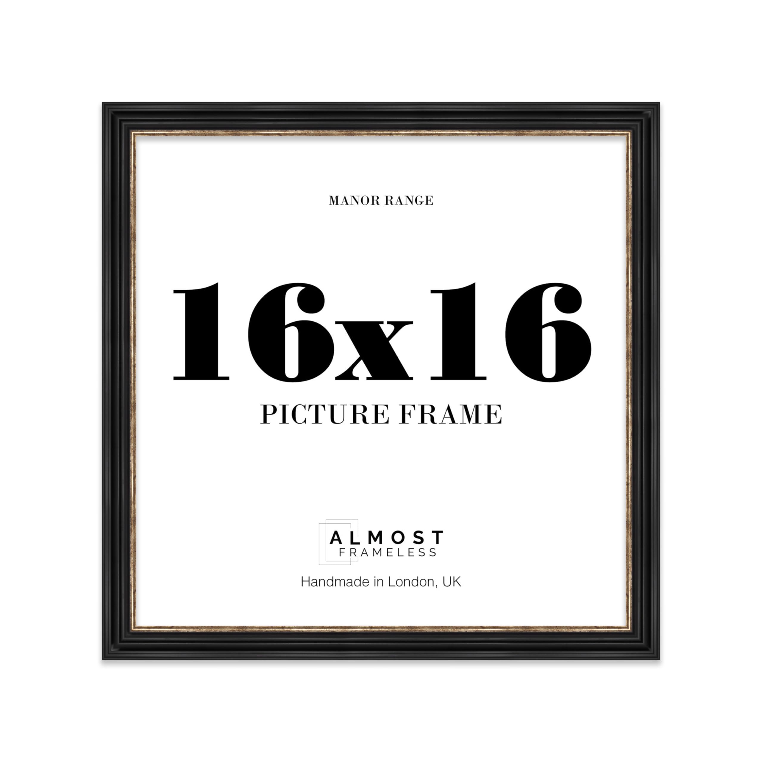 16x16 Picture Frame, Display 16x16 Pictures (40.6 x 40.6cm) - Black & Gold Refined 42mm Edge Photo Display - 1 Pack
