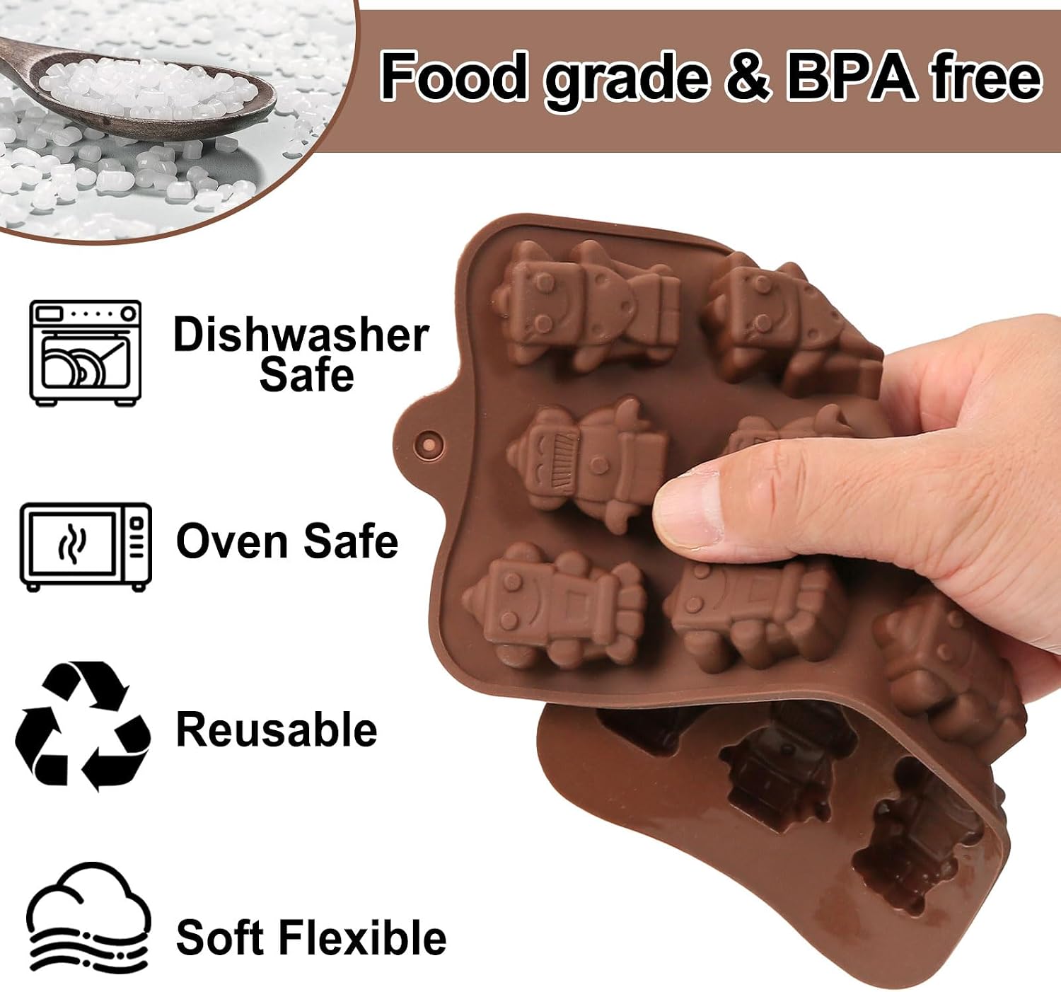 Chocolate Molds Silicone with 12 Cavity Robot Shaped, Mini Robot Molds for Homemade Chocolate/Candy/Gummy/Fondant, Food Grade Candy Mold with 12 Cavities Mini Robots for Fruit Snacks image 3