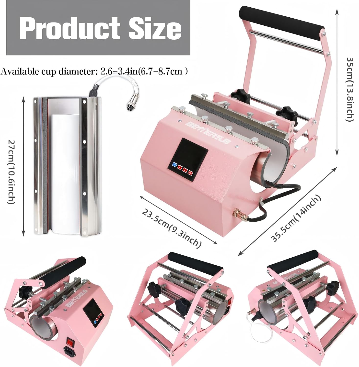 BetterSub Tumbler Mug Heat Press Machine 30 OZ 20 OZ 16 OZ Sublimation Straight Skinny Tumbler Mug Sublimation Print 11 OZ 15 OZ Sublimation Mug Heat Transfer Pink