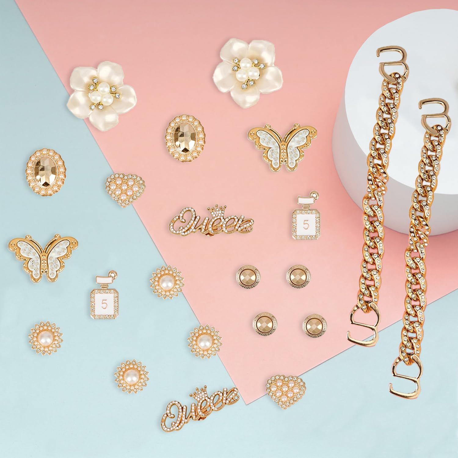 22 Unidades Shoe Charms, Adornos de Zapatos, Encantos Cristal Clog Adornos para Sandalias de Zueco para Niñas Mujeres
