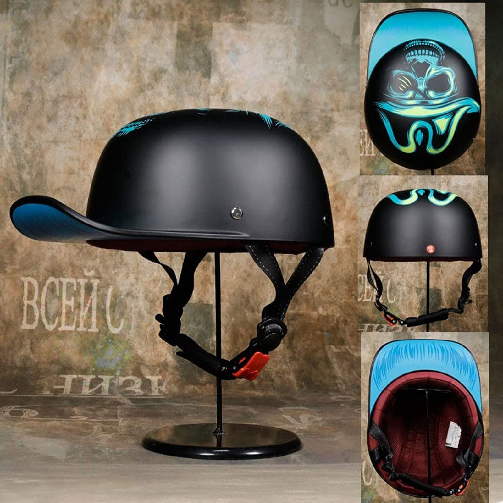 Motorcycle Baseball Cap Helmet With Sun Visor, Retro Breathable Motorbike Jet Half Helmet DOT/ECE Approved Vintage Open Face Helmets For Cruiser - View #12