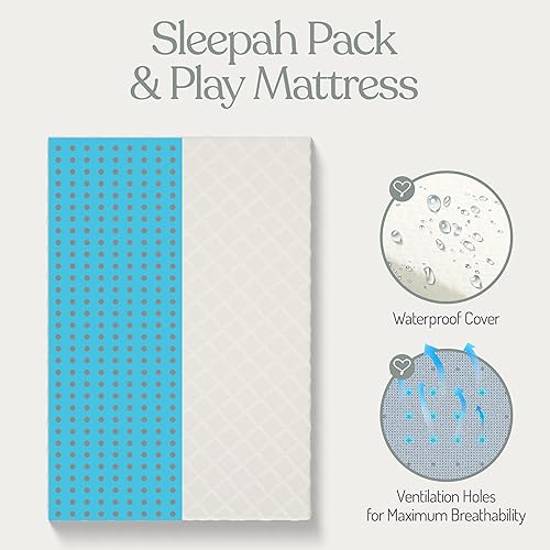 Miniatura 3 de Sleepah Pack and Play - Colchón de espuma de 38 x 26 x 1.5 pulgadas para parque de juegos, colchón portátil para patio de juegos, funda suave,
