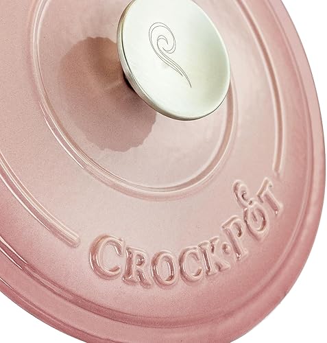 Vista 160 de Crock Pot Artisan - Horno holandés redondo de hierro fundido esmaltado de 5 cuartos de galón, color rosa rubor