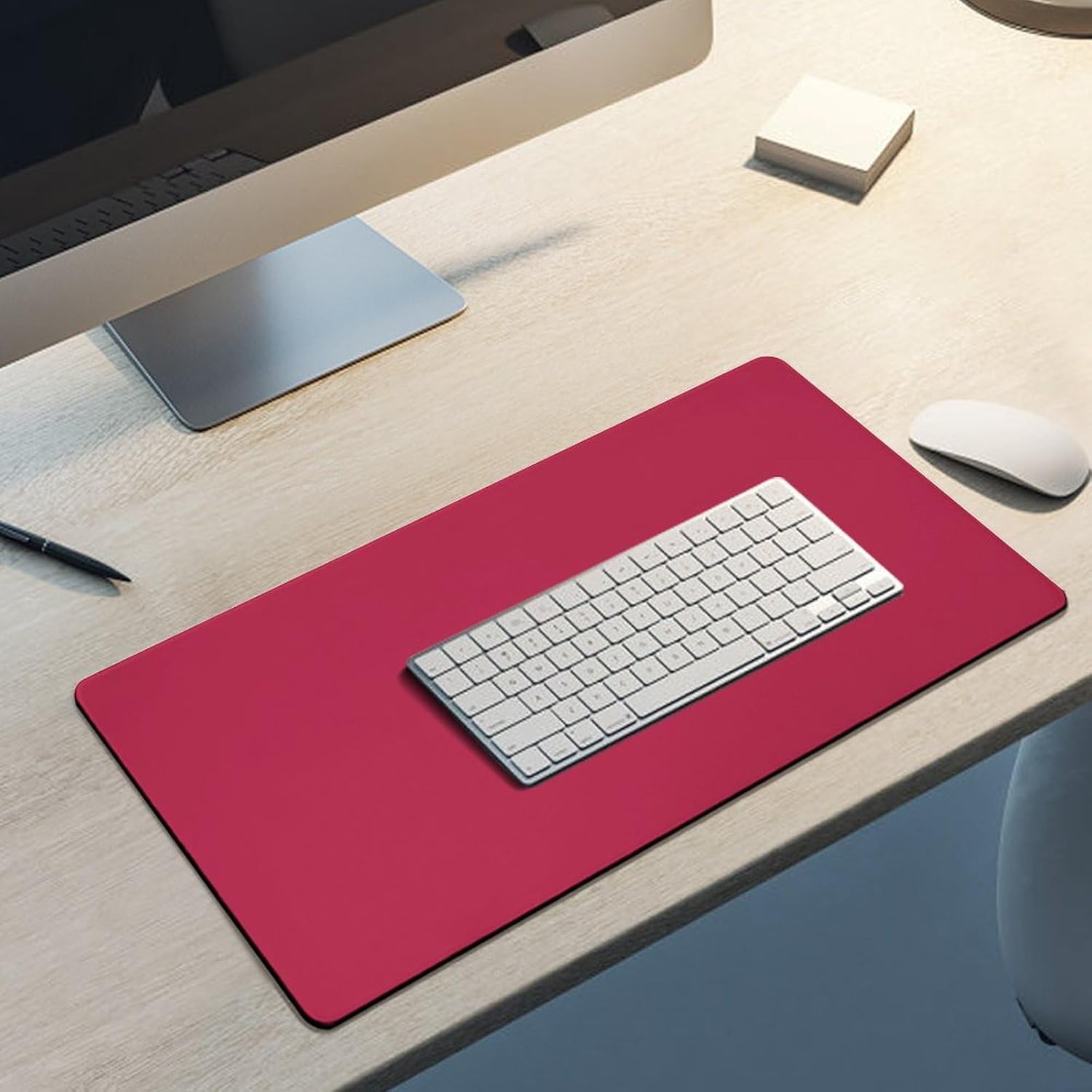 Modern Solid Magenta Red Color Trend Large Mouse Pads, Extended Desk Pad Non-Slip Gaming Writing Mat Desktop Protector for Home Office Accessories, 12" x 24"