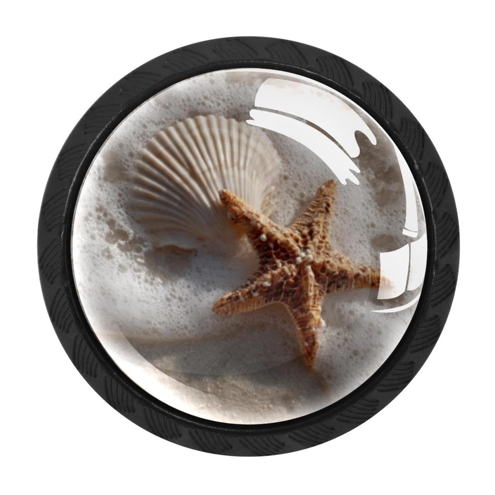 CHENZZZZ 4 Pack Round Cabinet Knobs for Kitchen Bathroom Closet Dresser Cabinets, Sand Beach Starfish Shell (5)