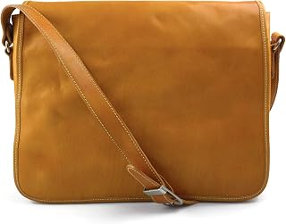 Men's leather bag shoulder bag genuine leather briefcase messenger business document bag women executive bag yellow