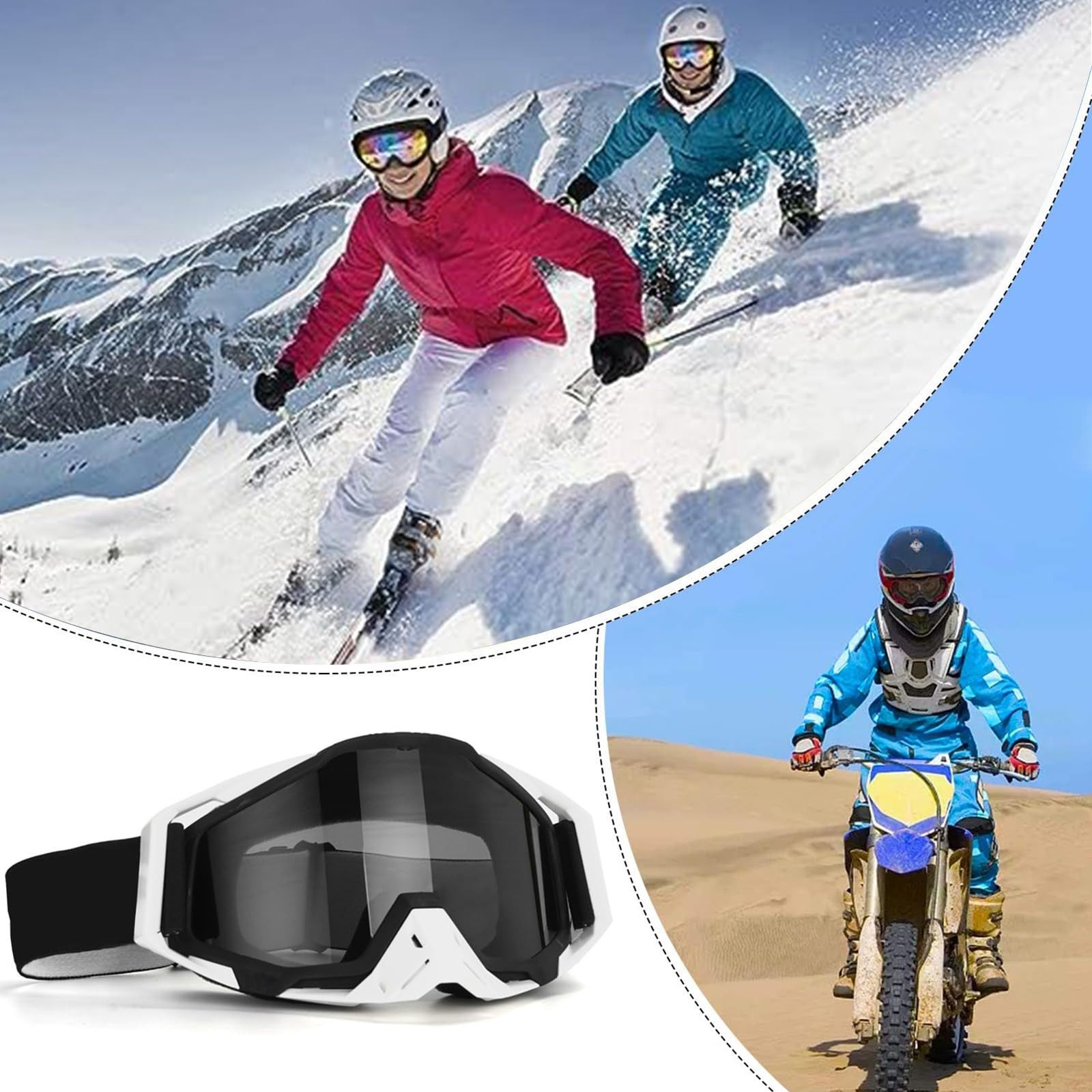 Occhiali da motocross, antivento, anti-polvere, occhiali da motocross, occhiali da sci, anti-appannamento, anti-appannamento, occhiali da sci, occhiali da corsa, per ciclismo, corsa di fondo, ATV, UTV