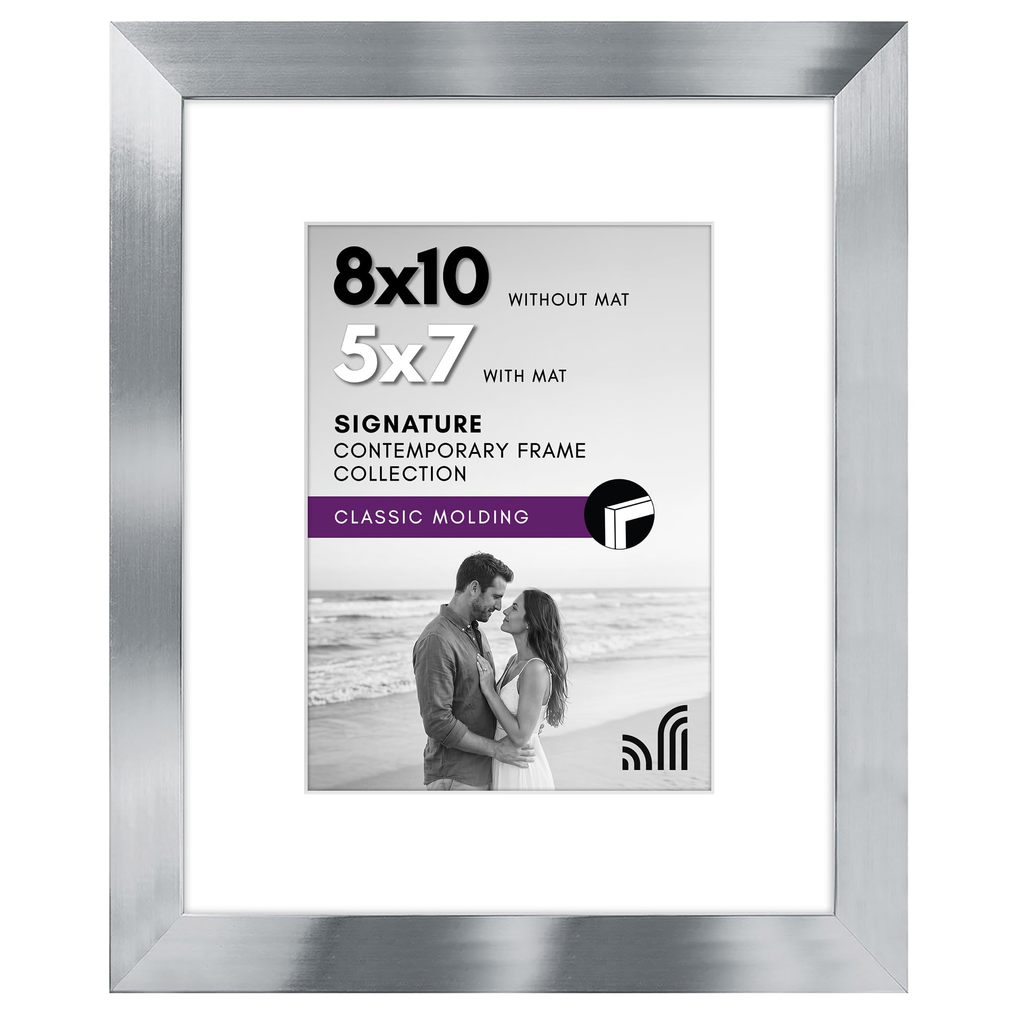 Americanflat 8x10 Photo Frame in Silver - 7x5 Photo Frame with Mount or 8x10 Frame Without Mount - Horizontal and Vertical Formats for Wall and Tabletop with Shatter Resistant Glass
