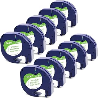 MarkField Papel Cintas de Etiquetas Compatible con Dymo Letratag Paper Recambios 91200 S0721510 12mm x 4m Etiquetadoras LT-100H LT-100T LT-110T QX50 XR XM 2000 Plus, Negro sobre Blanco