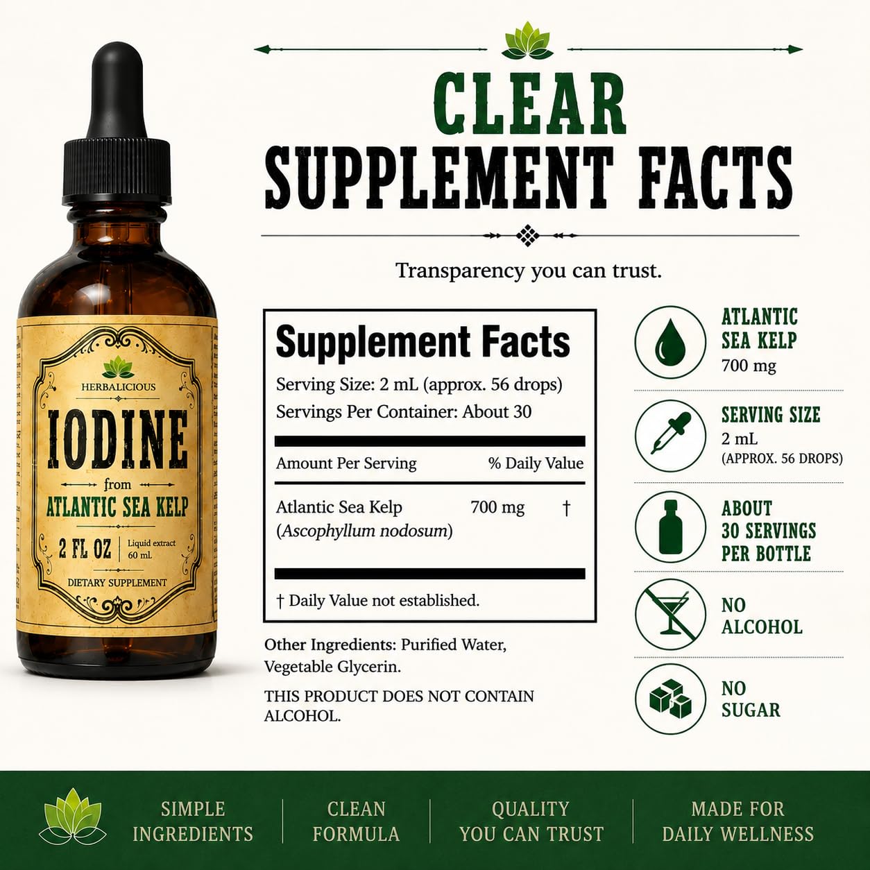 HERBALICIOUS Iodine Drops – Natural Iodine Liquid from Sea Kelp – Thyroid Supplement for Energy, Digestion & Immune Support – Organic Non-GMO Formula – 2 fl oz — Amazon image 6