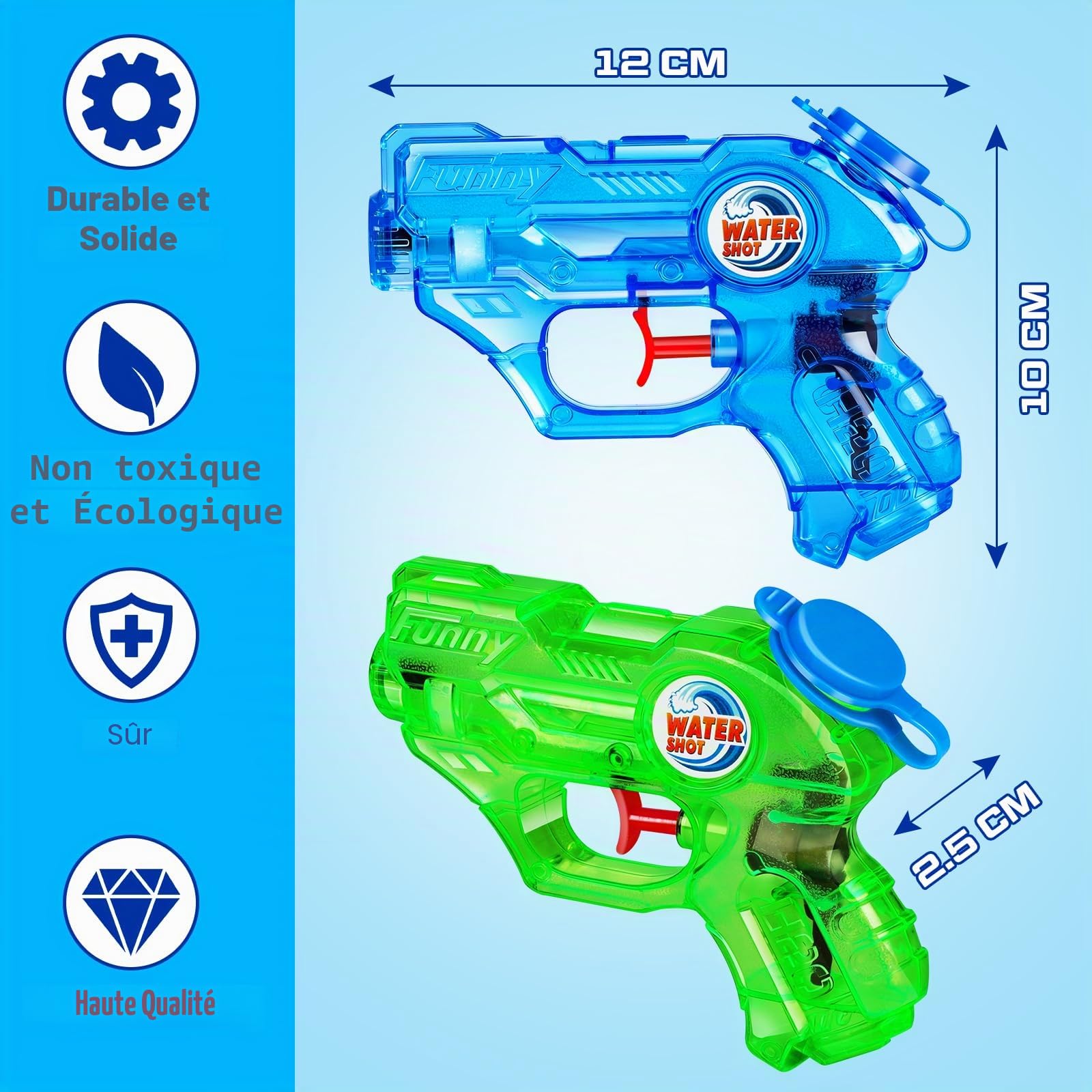 Quanquer Lot de 6 Pistolets à Eau pour Enfants - Portée : 7 m - 150 ML - Réservoir d'eau d'été - Super Water Soaker - Pistolet à Eau pour Jouets en Plein air - Piscine de Plage - Watergun