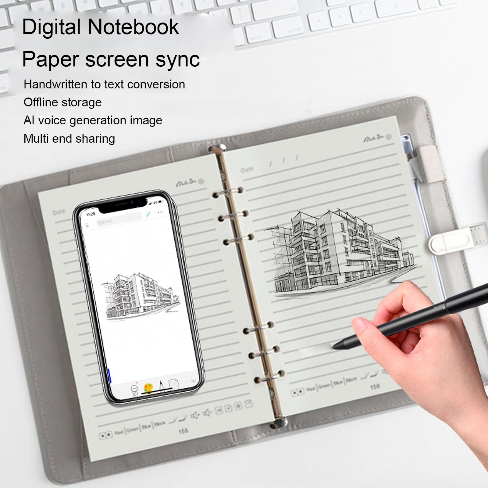 Intelligentes Stift- und Notizbuch-Set mit Digitalem Synchronisierungsstift und Fingerabdrucksperre. Synchronisierung von Handschrift und Text in Echtzeit mit 80 Blatt für Besprechungen,
