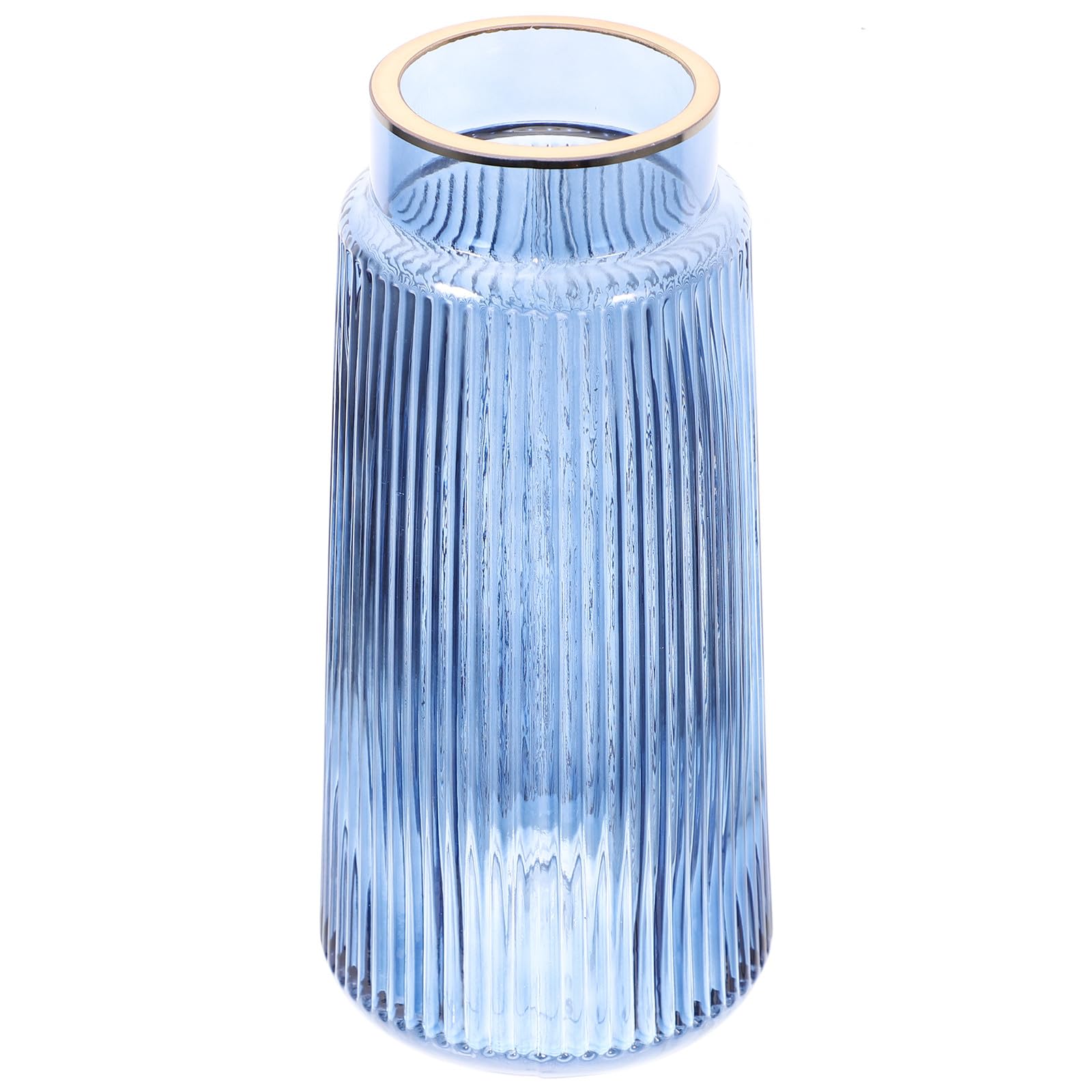 Vase en verre bleu artisanat rétro chic à rayures pour compositions florales