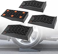 Vista 1 de OULEME Rampa de servicio de automóvil de perfil bajo, paquete de 4 con almohadillas antideslizantes para mantenimiento de elevación y cambios