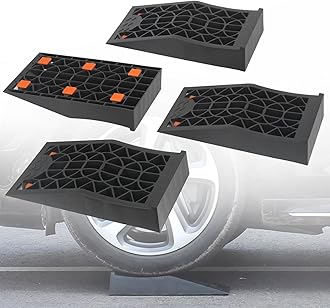 Low Profile Car Service Ramp - 4 Pack with Anti-Slip Pads for Lift Maintenance and Oil Changes, Low-Chassis Car Tire Ramps for Jack Support