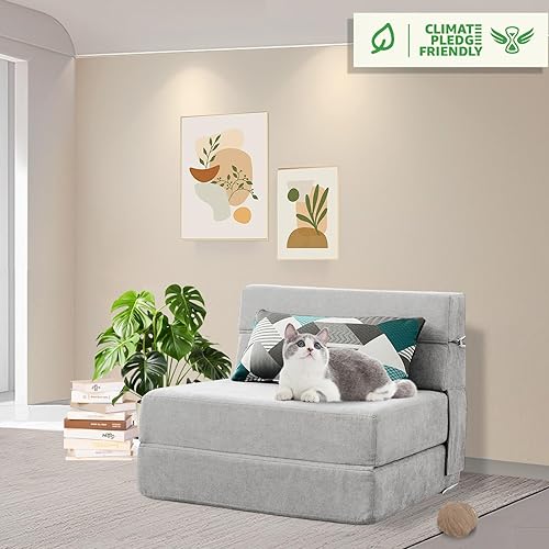 Miniatura 65 de ANONER - Sofá cama plegable, con almohada, tamaño individual, color gris claro Gris claro,Gris oscuro,Verde oscuro,Peluche gris oscuro