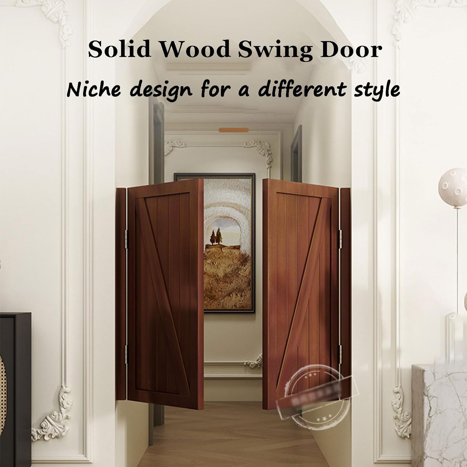 Swinging Doors Saloon Doors Half Waist Door Interior Solid Wood Swing Door with Hinges Hardware, for Hallway Kitchen Doorway Bar, Walnut Wood(Size:W90cmxH90cm/35.4" x35.4“,Color:White)
