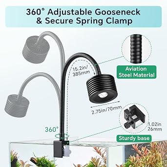 Lominie Aquarium Light with 4 Channels Dimmable and 360° Adjustable Gooseneck,20W LED Aquarium Light with Timer,Full-Spectrum Nano Fish Tank Light for Planted Freshwater Aquarium Fish Tank,CRI>93 [Energy Class G]